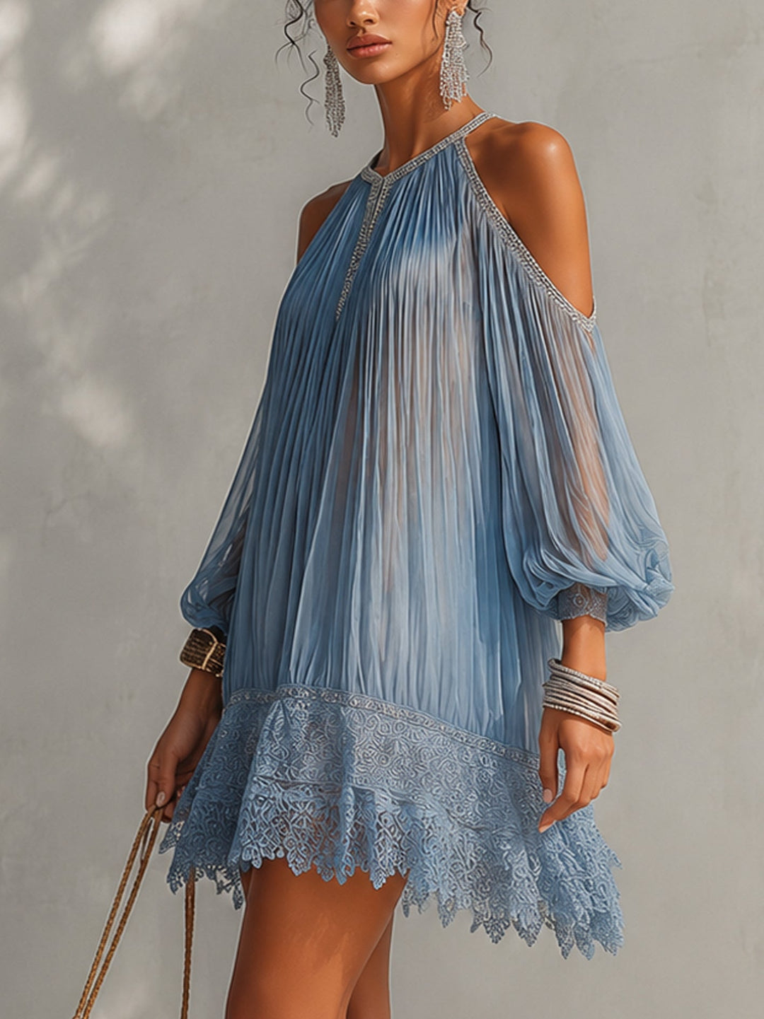Celeste | Pleated Cold-Shoulder Dress