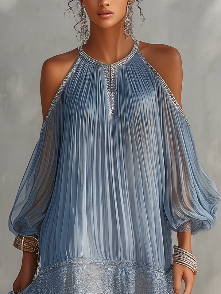 Celeste | Pleated Cold-Shoulder Dress