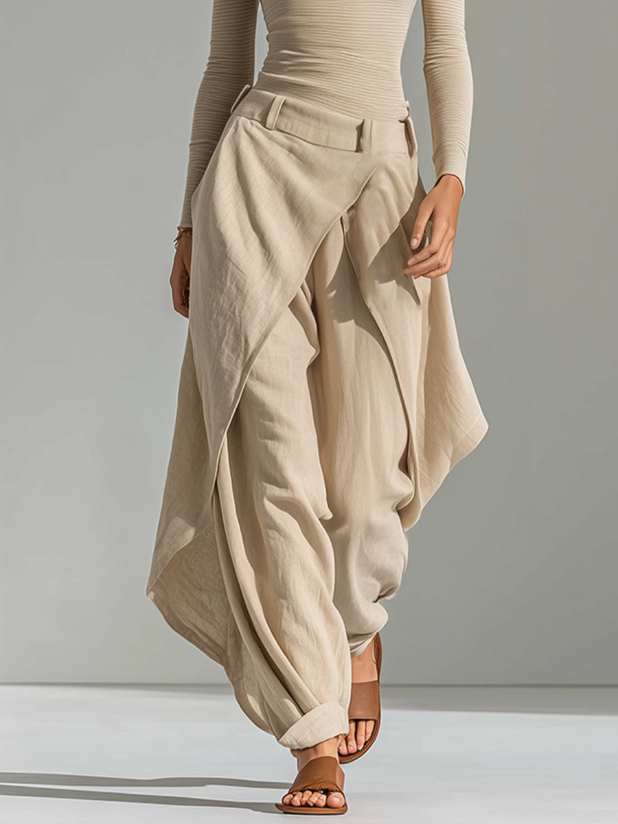 Delphine | Beige Boat-Neck Top and Wide-Leg Ruffle Pant Set