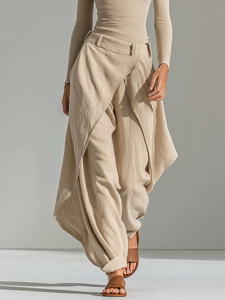 Delphine | Beige Boat-Neck Top and Wide-Leg Ruffle Pant Set