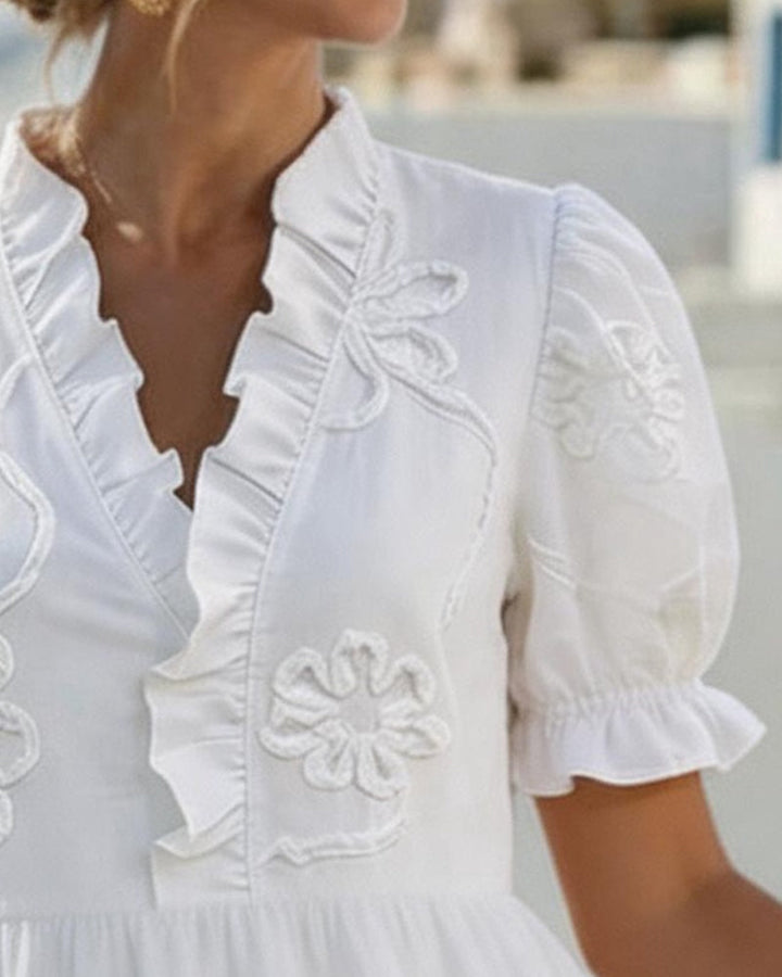 Blossom | Embroidered Ruffle Midi Dress