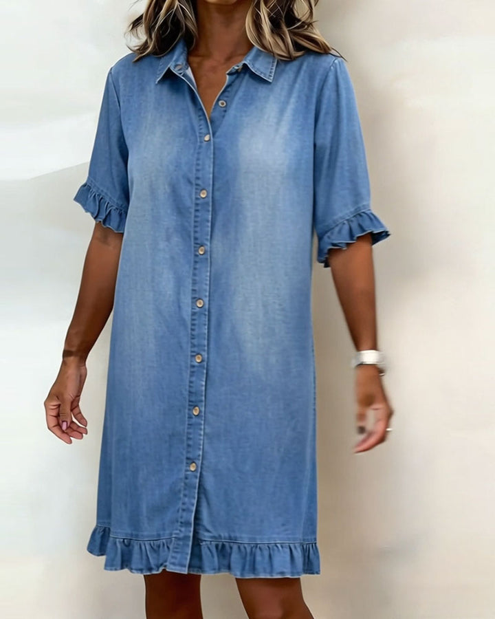 Linea™ | Ruffle Sleeve Denim Dress