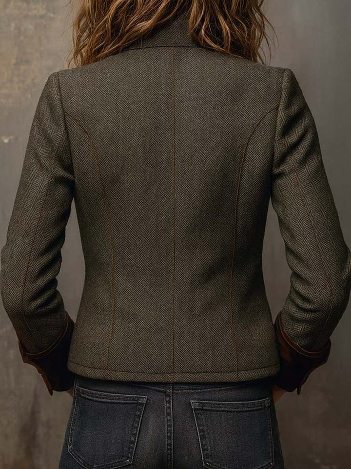 Honorine | Vintage Chevron Contrast-Trim Blazer