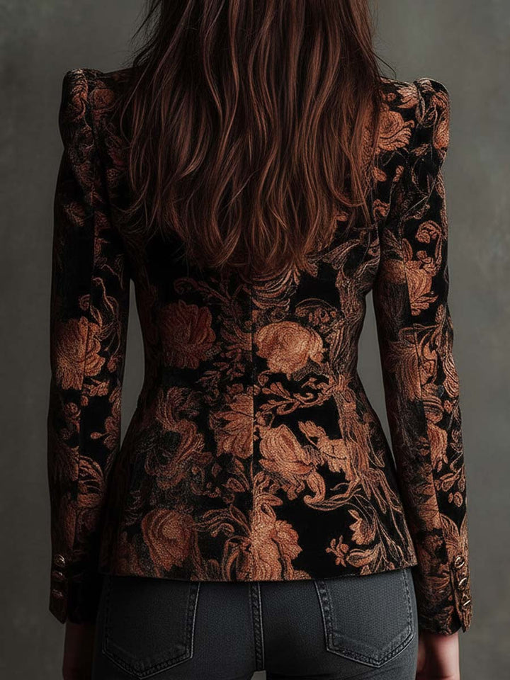Bertille | Black &amp; Bronze Floral Tailored Blazer