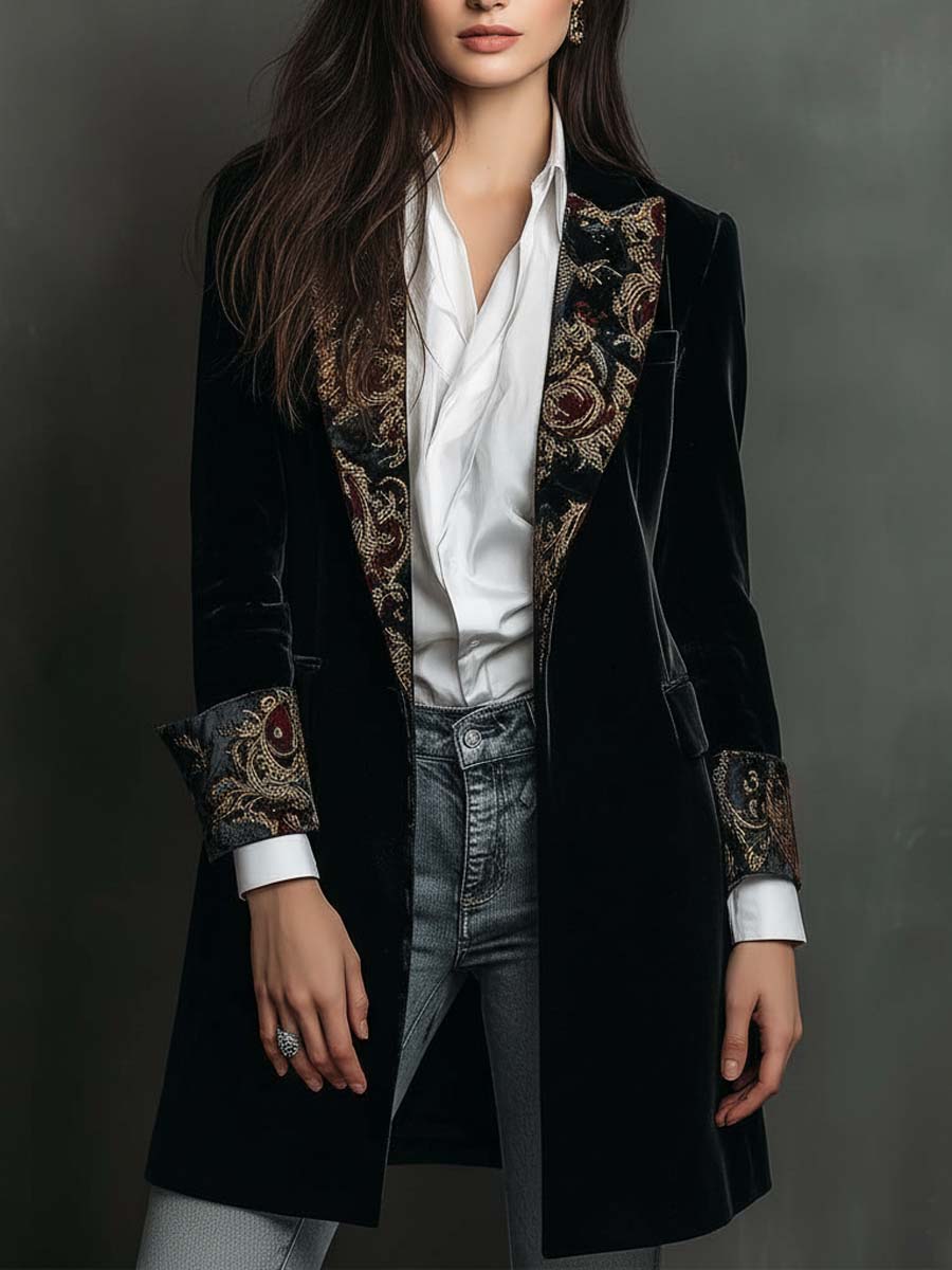 Léontine | Fitted Black Baroque-Print Blazer