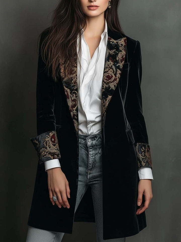 Léontine | Fitted Black Baroque-Print Blazer