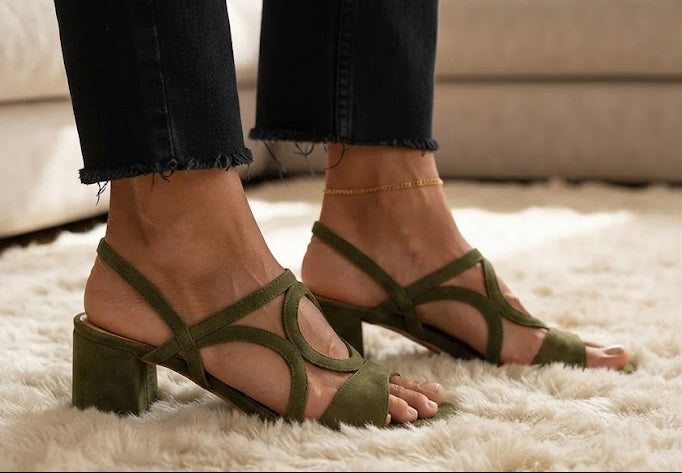 Cedra™ | Geometric Lime Pop Heeled Sandals