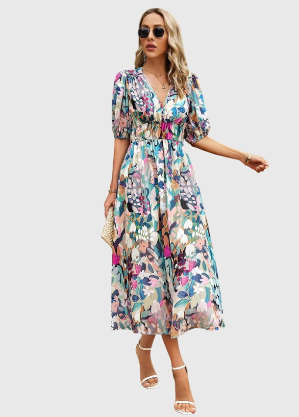 Natalie™ | Flattering Floral Midi Dress
