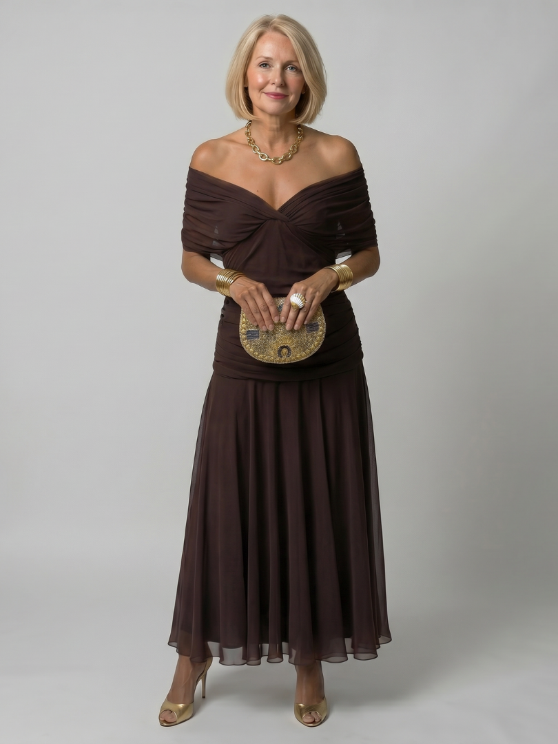 Violet &amp; Grace™ | Off Shoulder Flow Midi Dress