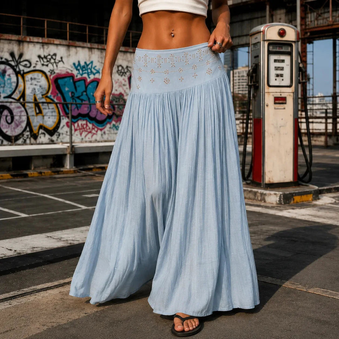 Soléra – High Waist A-Line Boho Maxi Skirt for Women