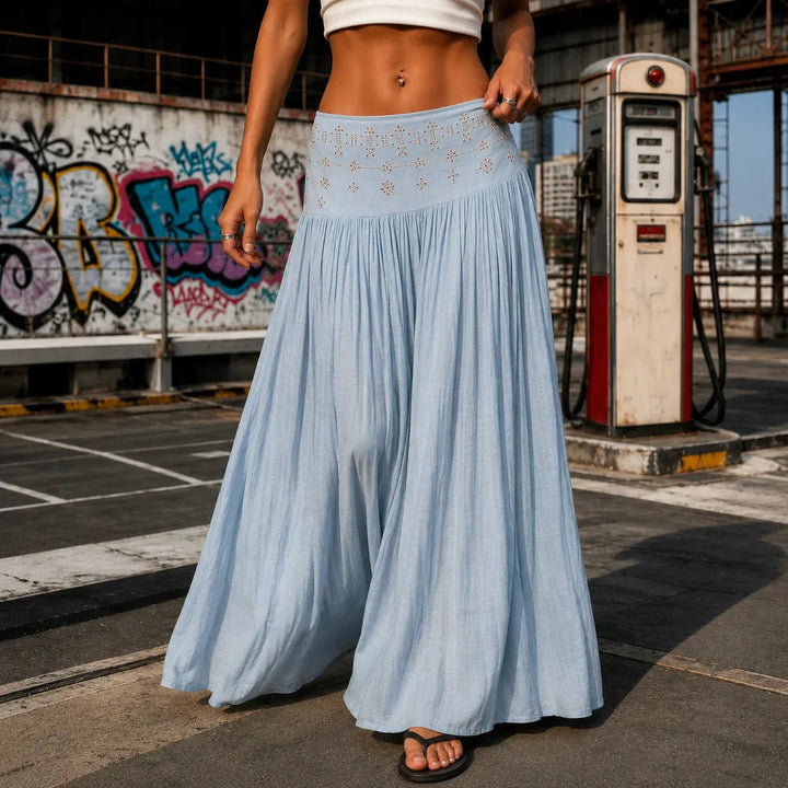 Soléra – High Waist A-Line Boho Maxi Skirt for Women