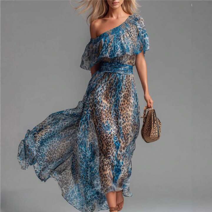 Amara | One-Shoulder Leopard Print Maxi Dress