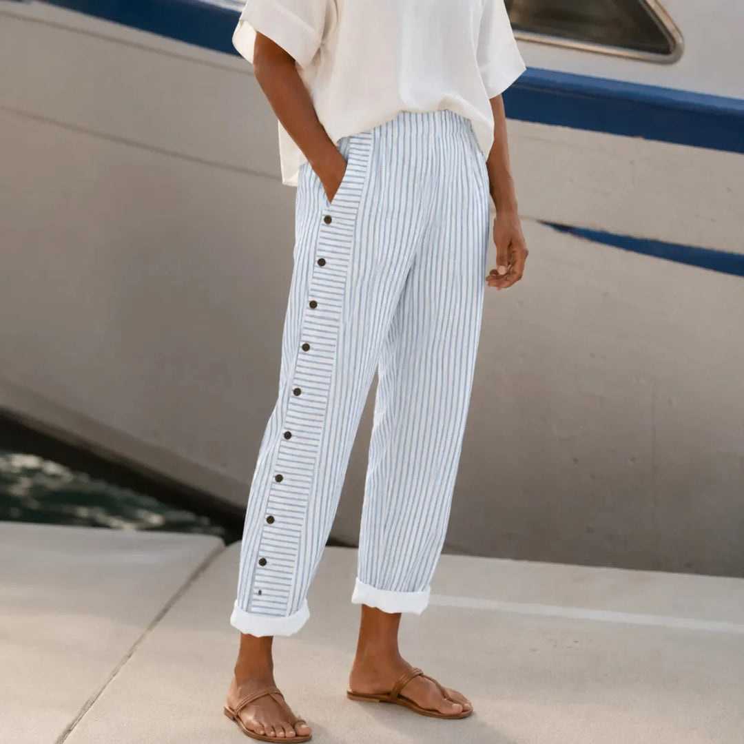 Marena – Striped Side-Button Cropped Summer Pants for Women