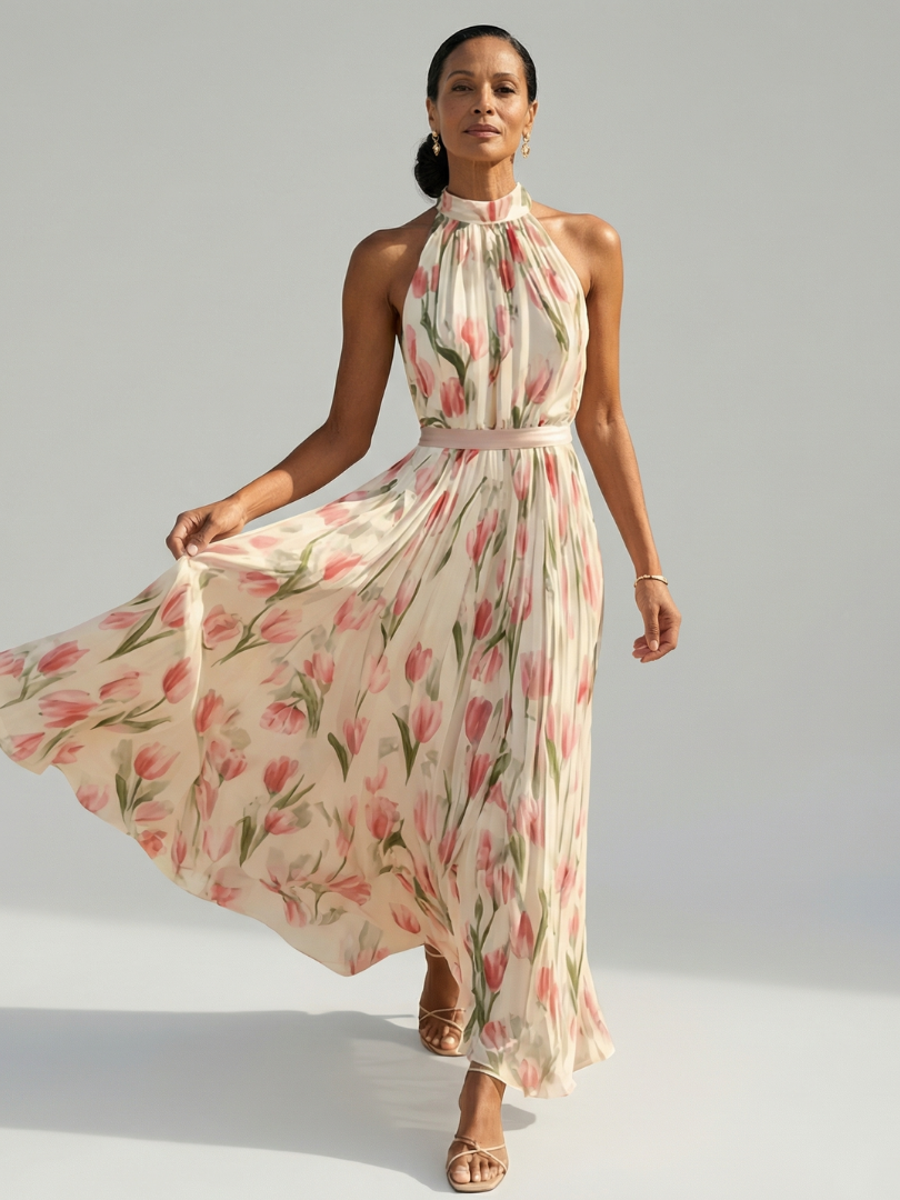 Aurelle | Floral Halter Midi Dress