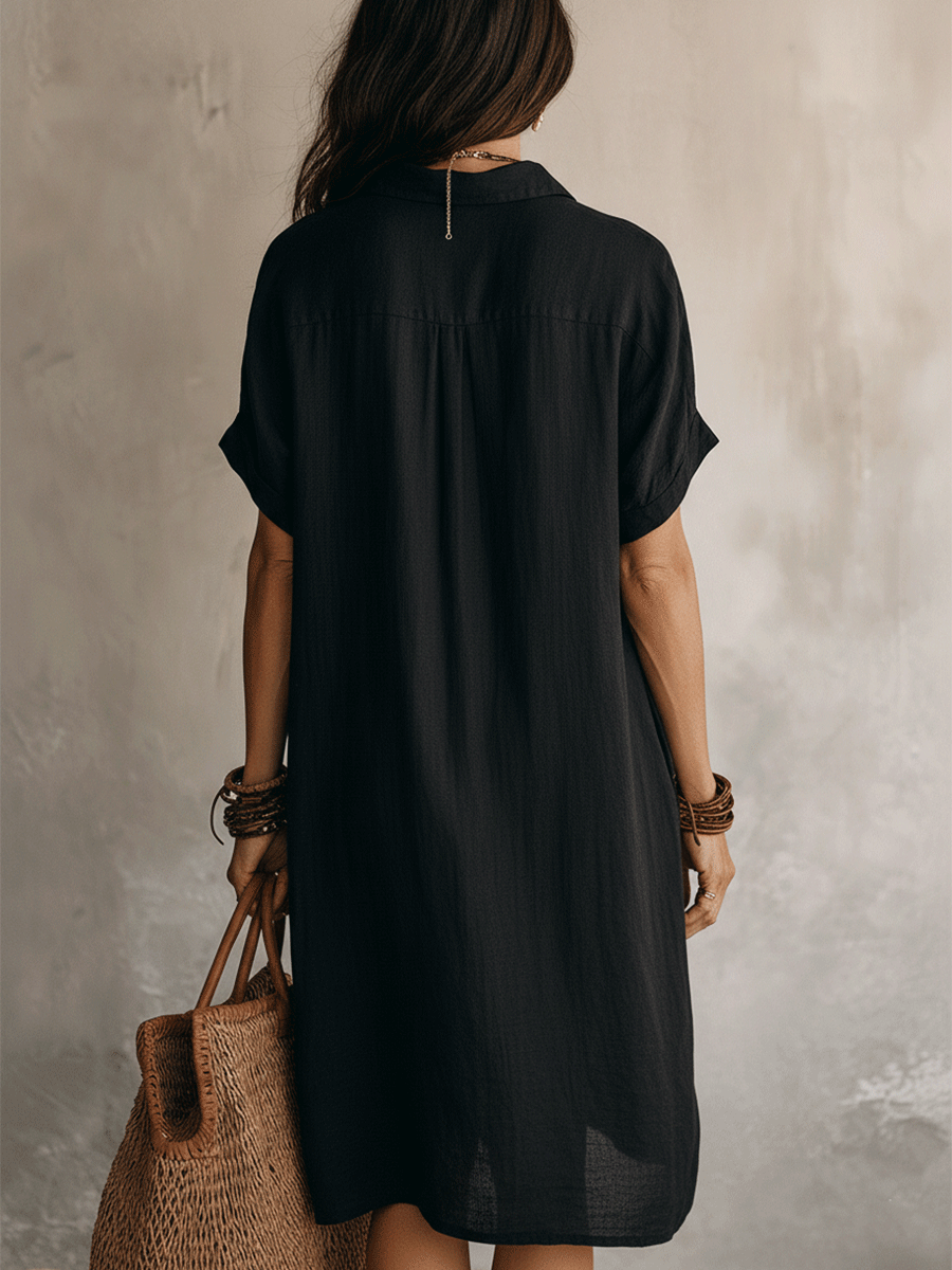 Céleste | Button-Down Linen &amp; Cotton Midi Shirt Dress