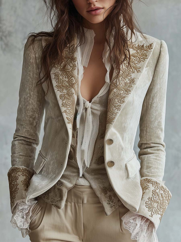 Constance | Ivory Embroidered Tailored Blazer