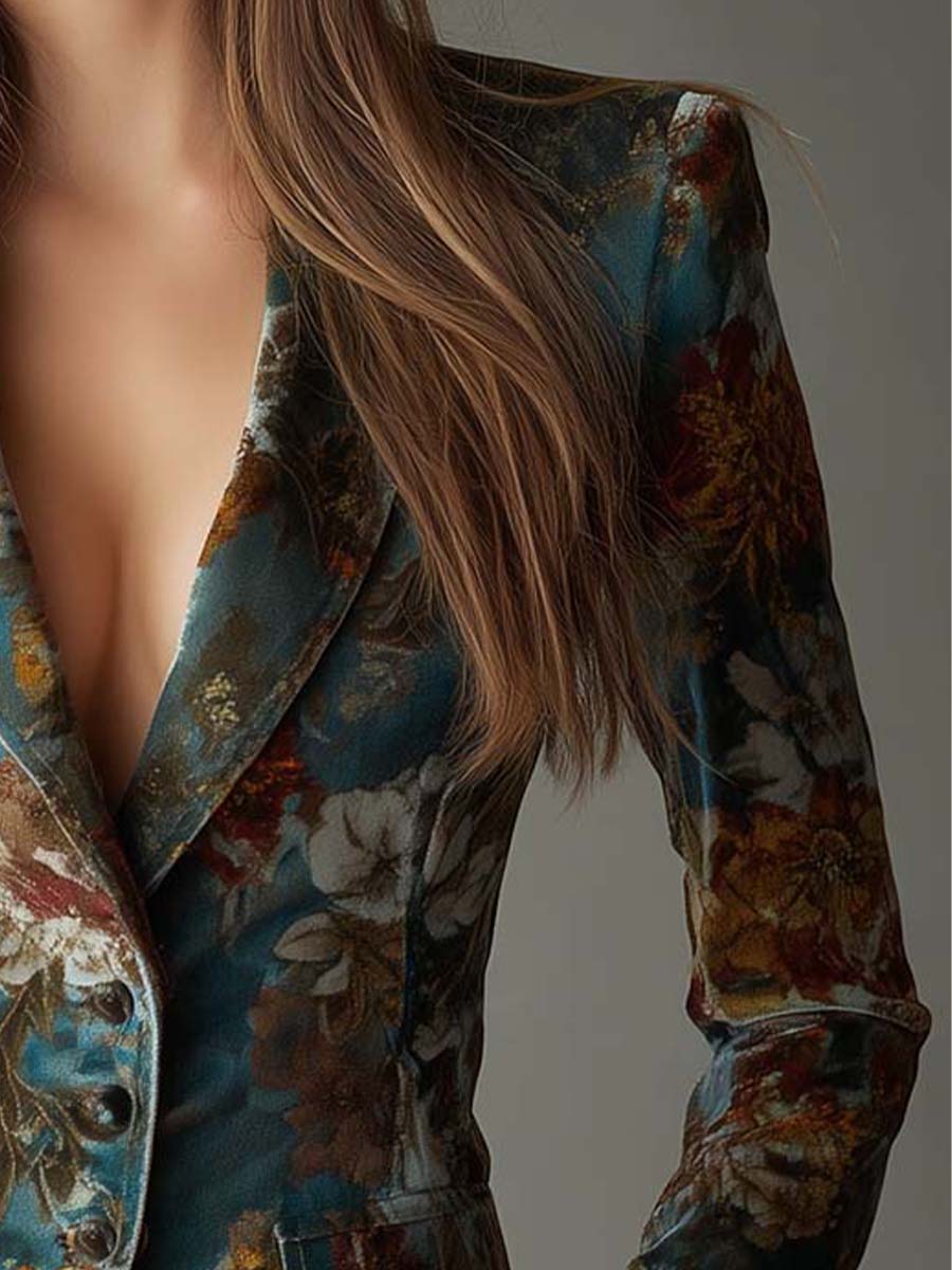 Odette | Vintage Velvet Floral Blazer