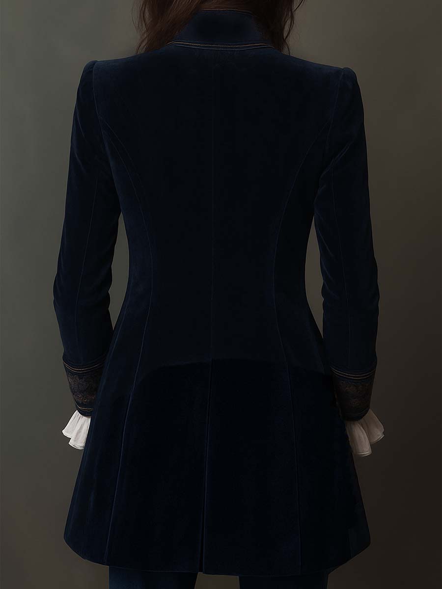 Athénaïs | Long Embroidered Vintage Navy Jacket