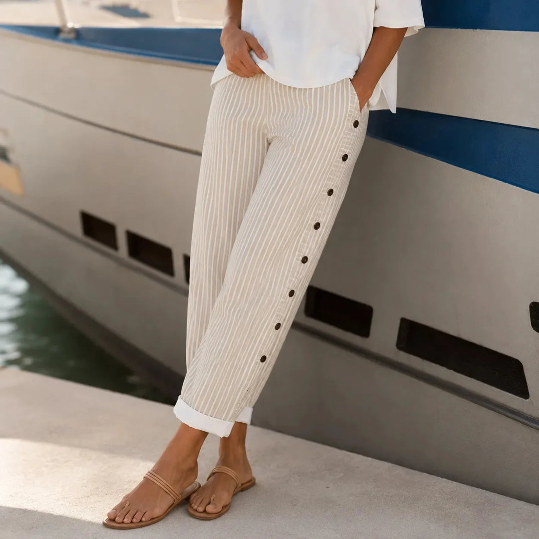 Marena – Striped Side-Button Cropped Summer Pants for Women
