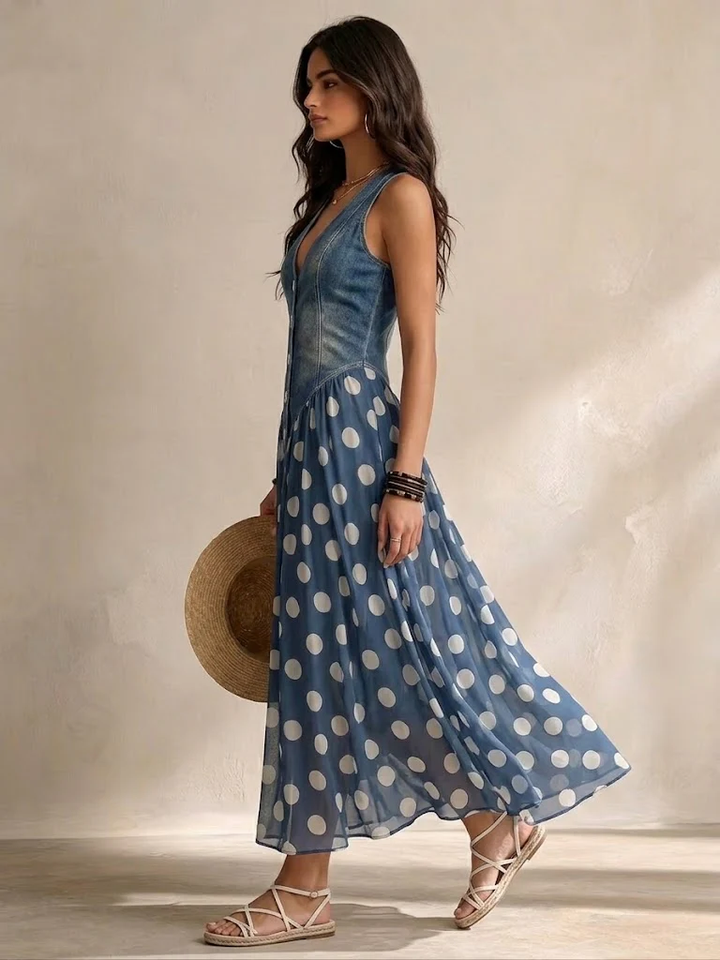 Sylvia | Midi chiffon dress with polka-dot pattern