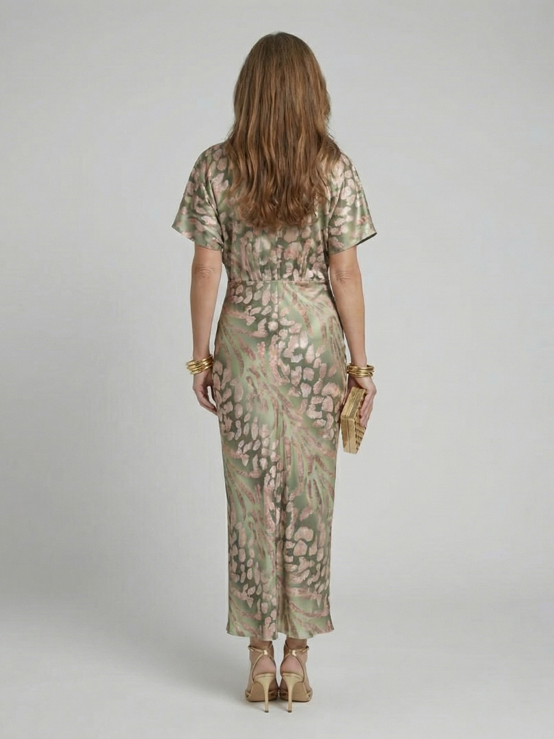 Violet &amp; Grace™ | Abstract Print V Neck Twist Waist Midi Dress