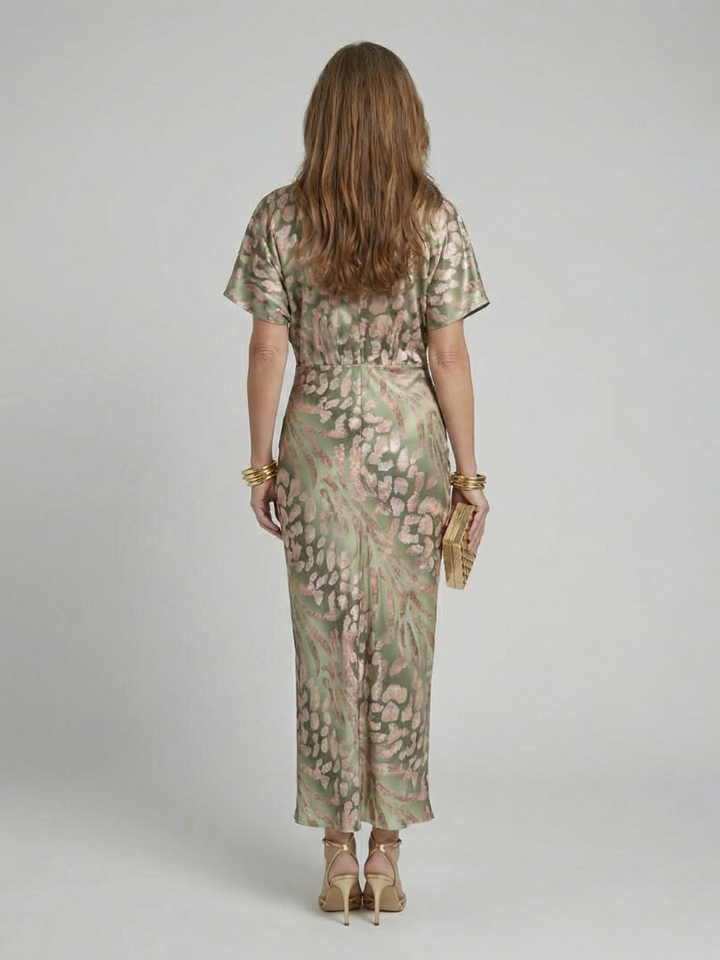 Violet &amp; Grace™ | Abstract Print V Neck Twist Waist Midi Dress