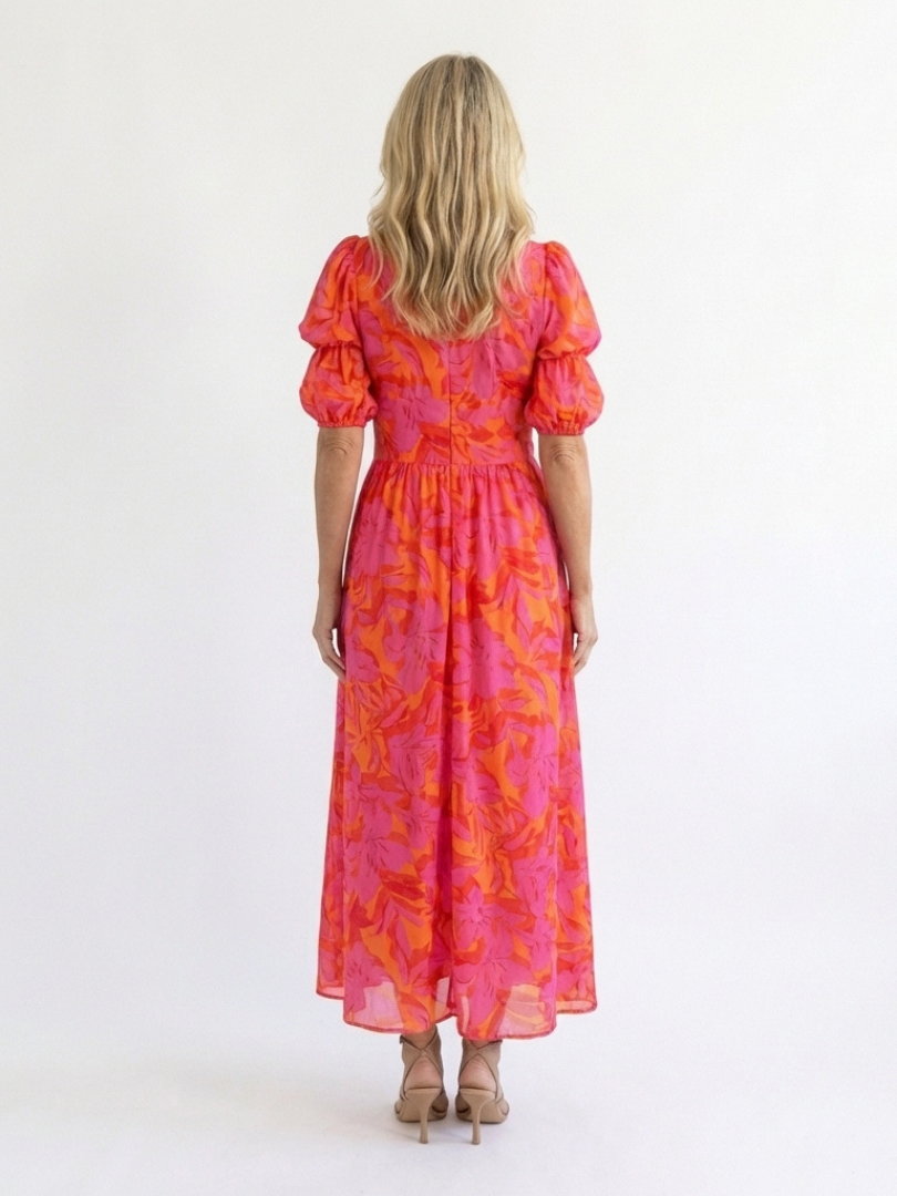 Violet &amp; Grace™ | Floral V Neck Puff Sleeve Midi Dress