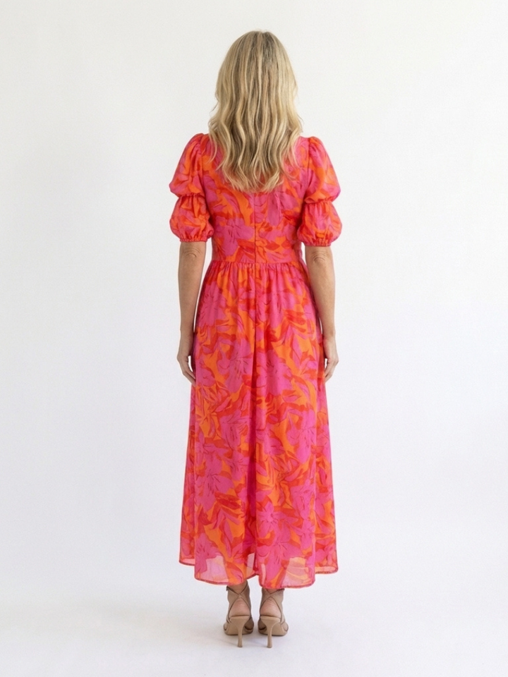 Violet &amp; Grace™ | Floral V Neck Puff Sleeve Midi Dress