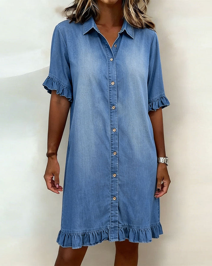 Linea™ | Ruffle Sleeve Denim Dress