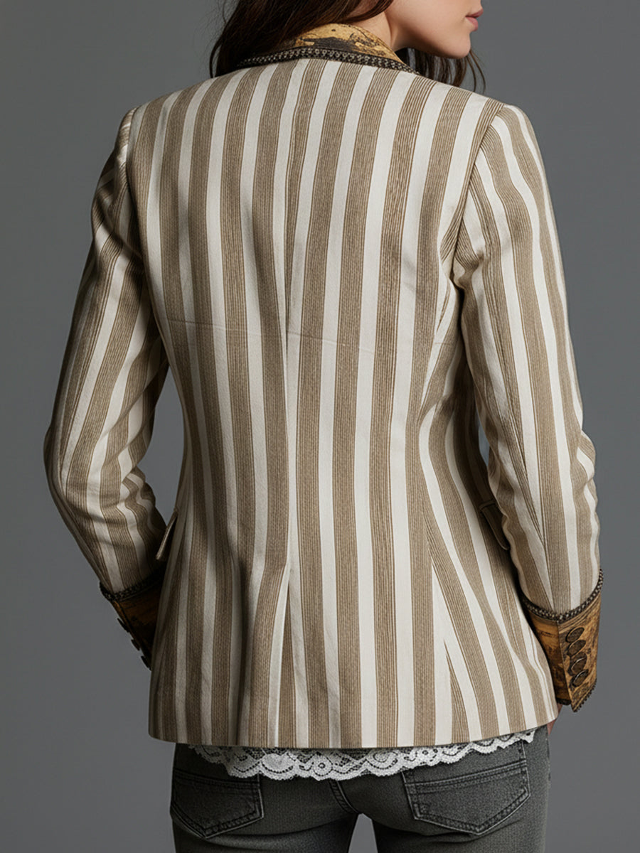 Suzanne | Bohemian Striped Print-Collar Blazer