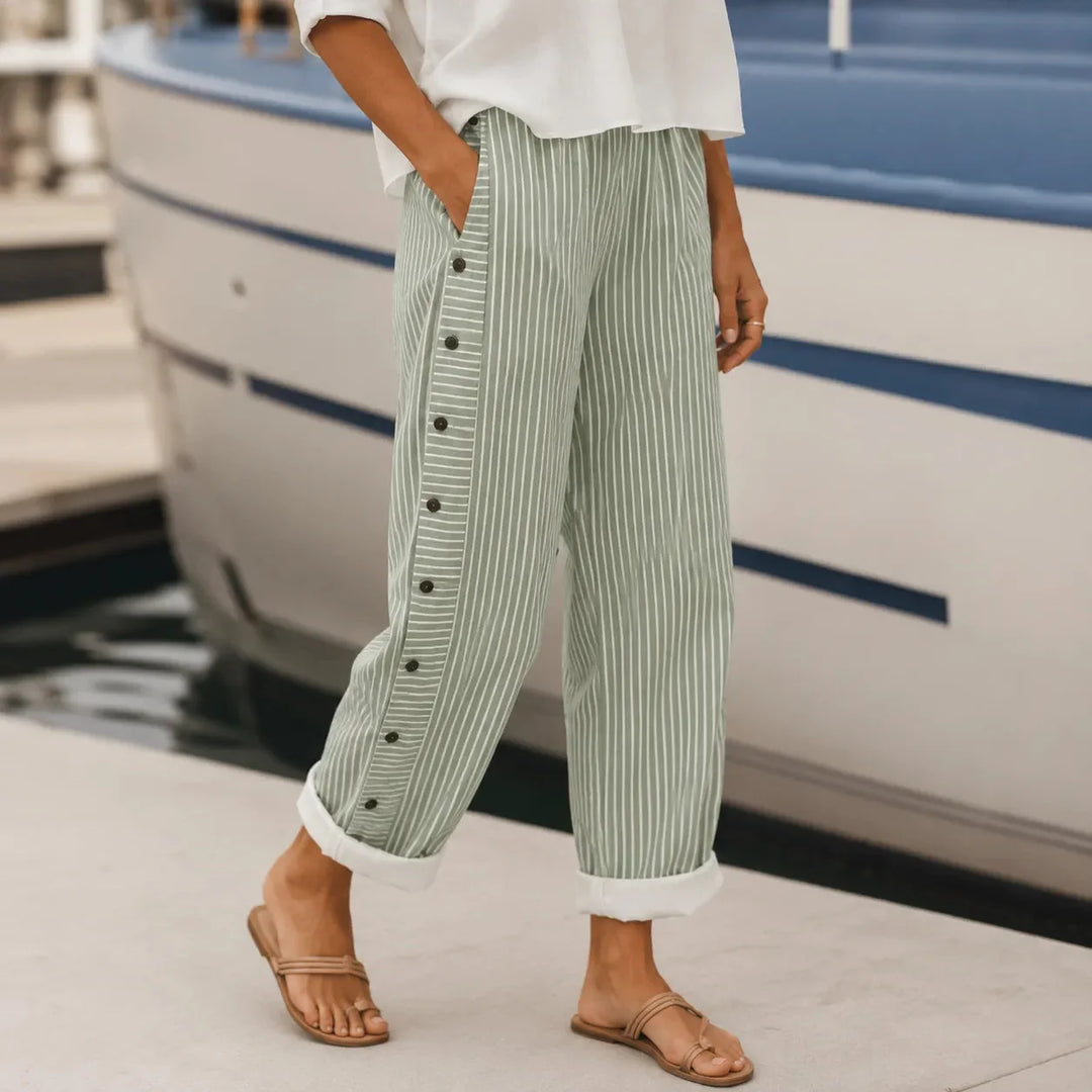 Marena – Striped Side-Button Cropped Summer Pants for Women