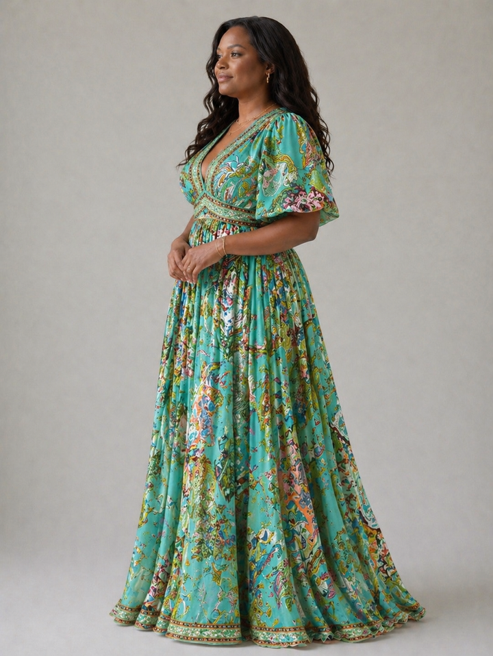 Violet &amp; Grace™ | Airy maxi dress with puff sleeves and V-neck