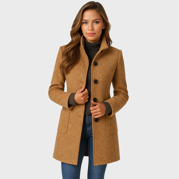 Delores | Structured Wool-Blend Coat with Stand Collar and Button Closure