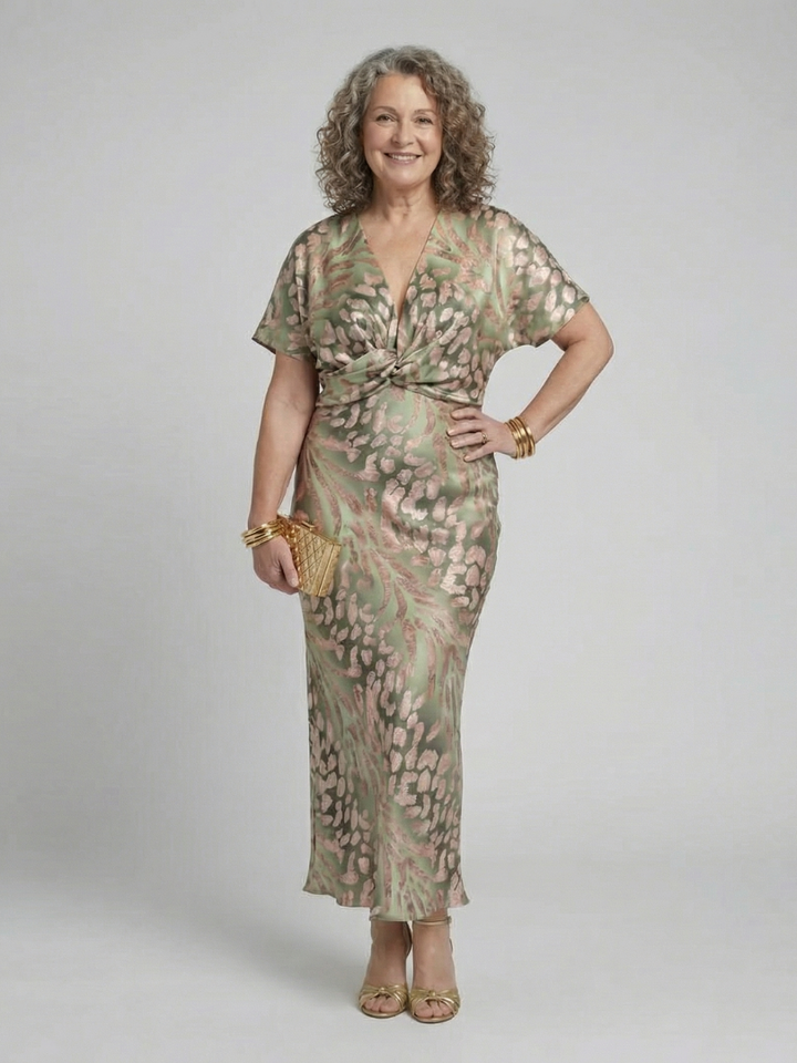 Violet &amp; Grace™ | Abstract Print V Neck Twist Waist Midi Dress