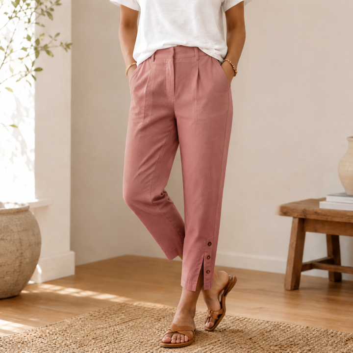 Lunessa – Button-Hem Cropped Cotton Pants