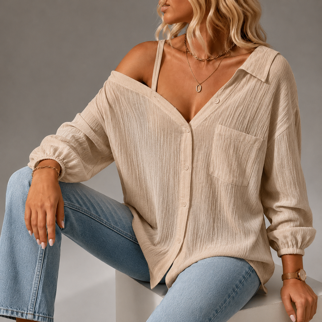 SIENNA OFF-SHOULDER LINEN SHIRT