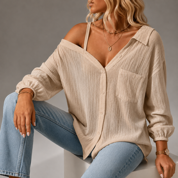 SIENNA OFF-SHOULDER LINEN SHIRT