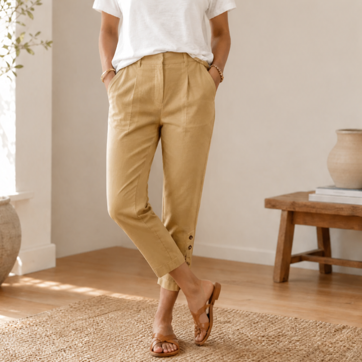 Lunessa – Button-Hem Cropped Cotton Pants