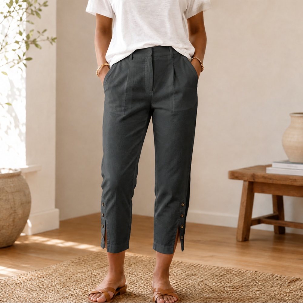 Lunessa – Button-Hem Cropped Cotton Pants
