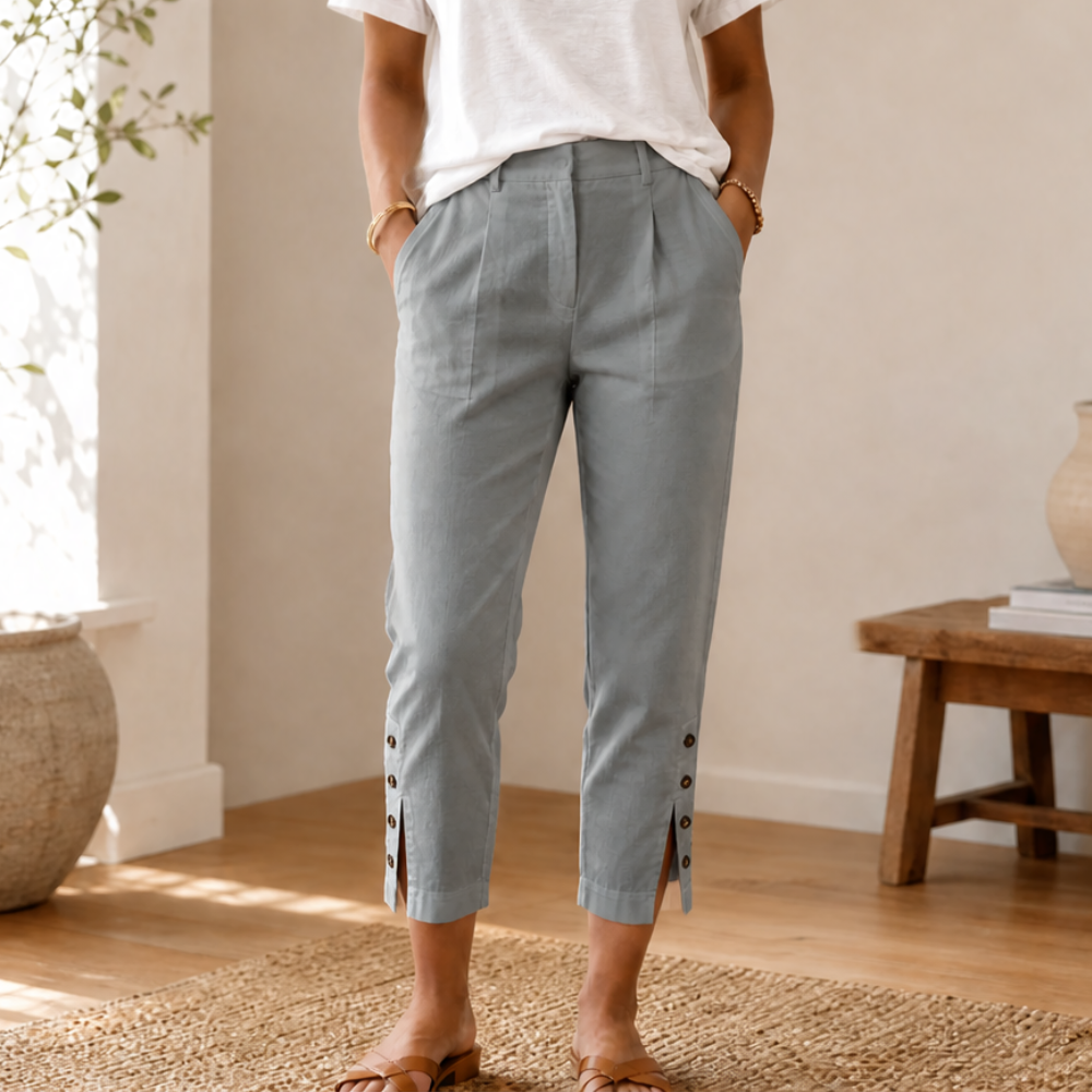 Lunessa – Button-Hem Cropped Cotton Pants