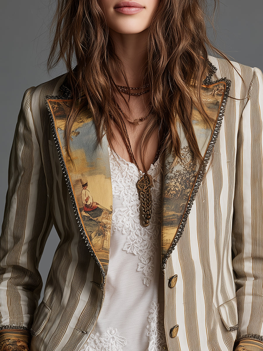 Suzanne | Bohemian Striped Print-Collar Blazer