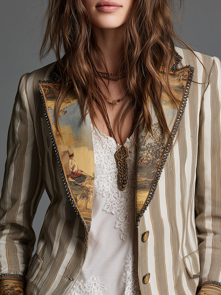 Suzanne | Bohemian Striped Print-Collar Blazer