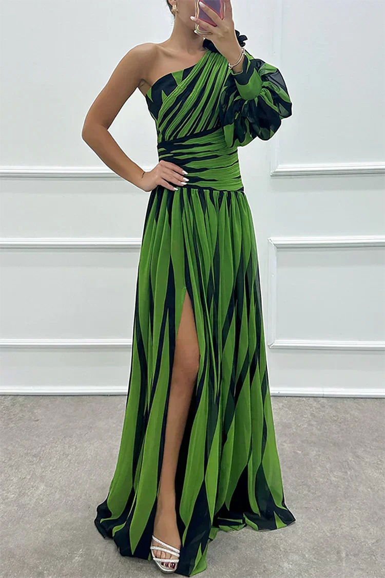 Violet &amp; Grace™ |Elegant Striped Maxi Dress with One Shoulder