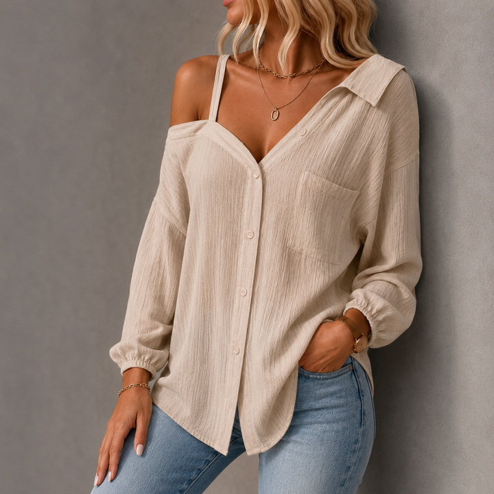 SIENNA OFF-SHOULDER LINEN SHIRT