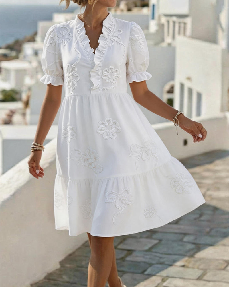 Blossom | Embroidered Ruffle Midi Dress