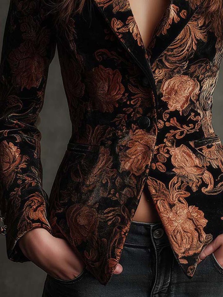 Bertille | Black &amp; Bronze Floral Tailored Blazer