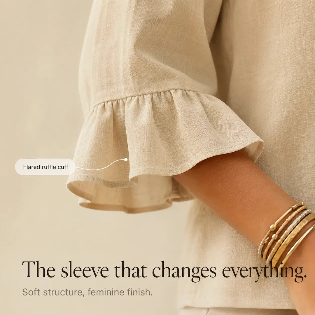 Lunavia | Linen-Look Two-Piece Set with Ruffle Sleeves and Wide-Leg Pants