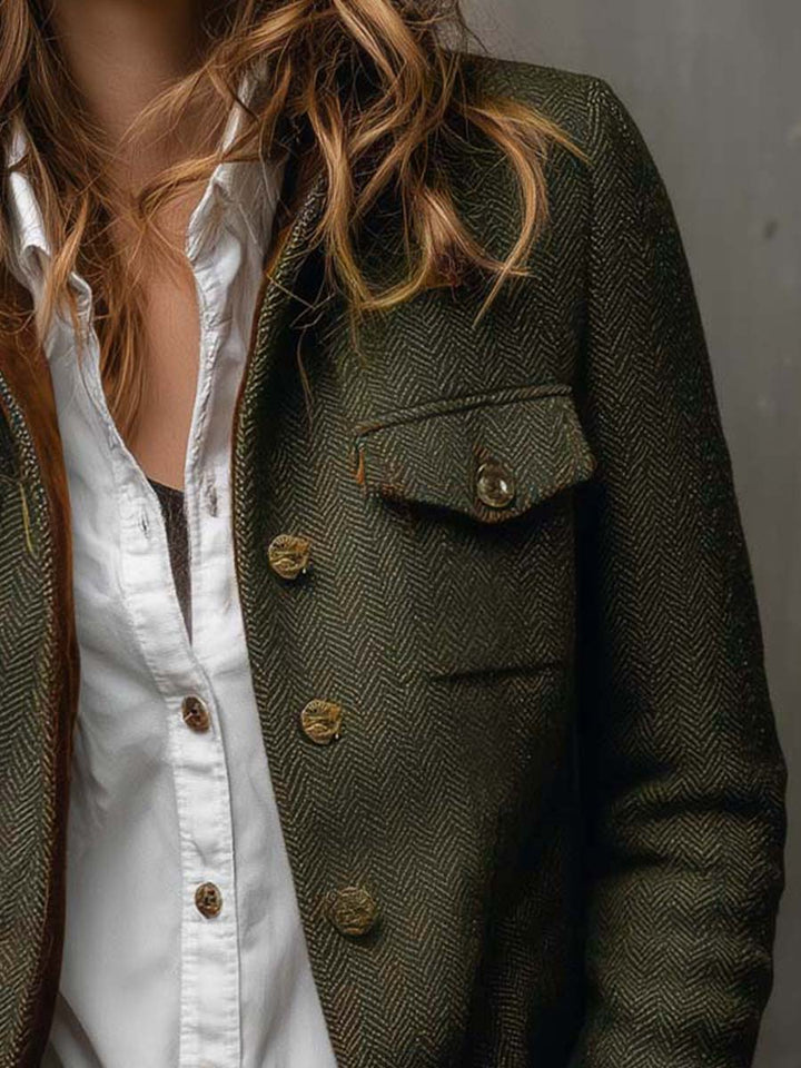 Honorine | Vintage Chevron Contrast-Trim Blazer