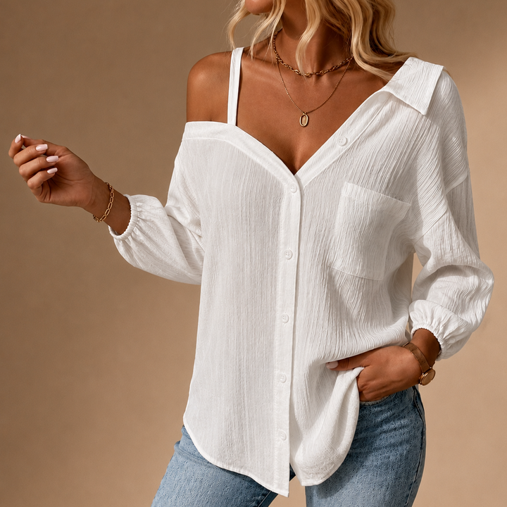 SIENNA OFF-SHOULDER LINEN SHIRT