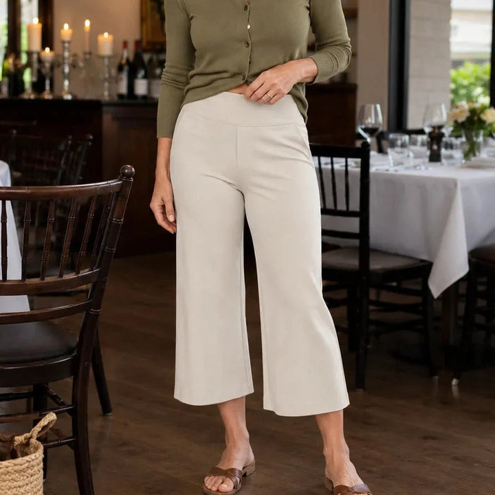 Everalyn – High-Waisted Stretch Cropped Wide-Leg Capris with Pockets